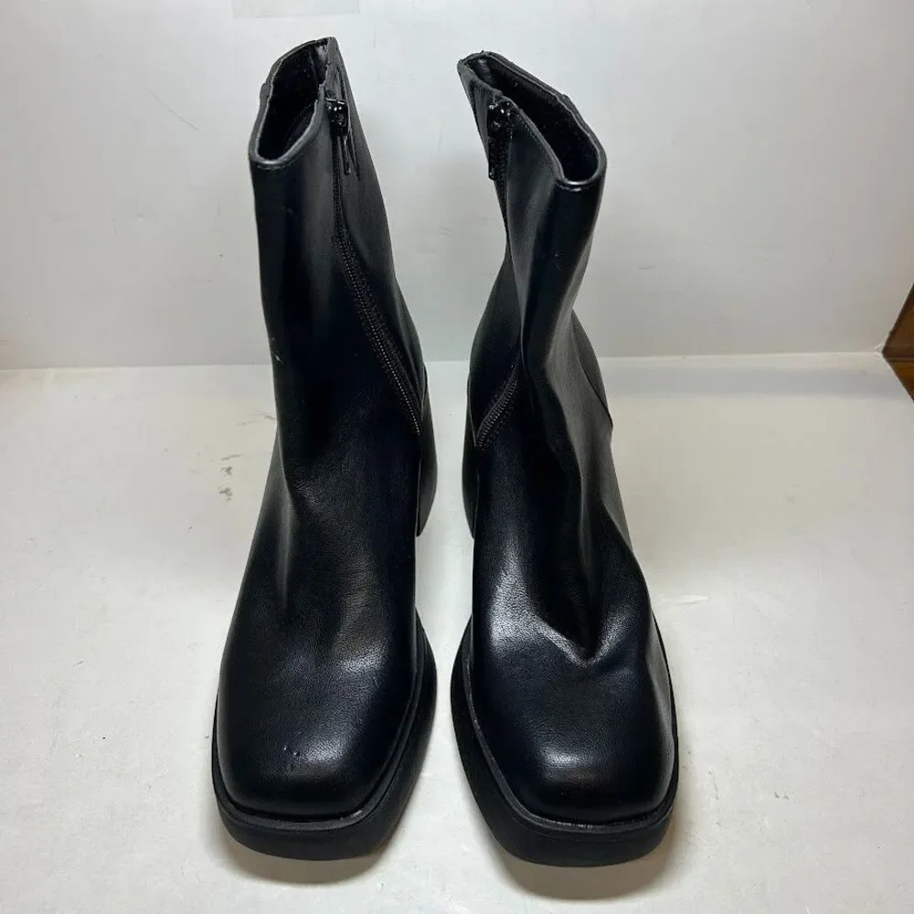 Sun Stone Womens 8.5 M Black Tianna Platform Block Heel Ankle Boots DISPLAY RW8